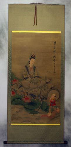 Image of Guanyin Buddha Diety - Partial-Print Wall Scroll
