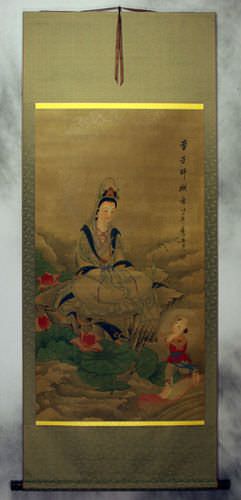 Image of Guanyin Buddha Diety - Partial-Print Wall Scroll