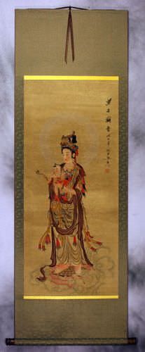 Guanyin Buddha Delivers a Child - Partial-Print Wall Scroll