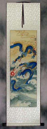 Two Dragons Pearl Fireball Revelry - Wall Scroll