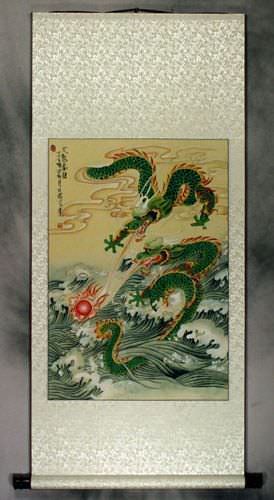 Two Dragons Pearl Fireball Revelry - Wall Scroll