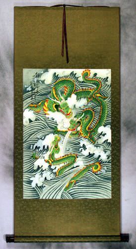 Dragons Play in the Sea - Chinese Silk Scroll
