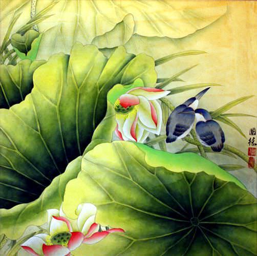 Bird & Lilies Painting