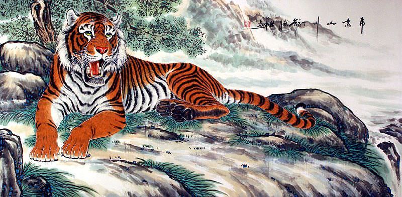 Resting Chinese Tiger Painting - Tigers & Dragons Paintings and Wall