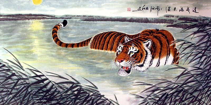Huge Tiger Prowling in the Water Painting