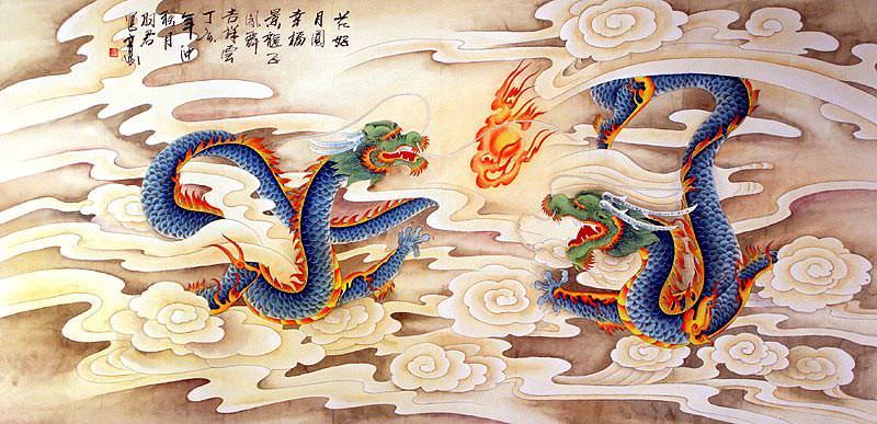 Dragons Play with a Pearl of Lightning - Chinese Painting