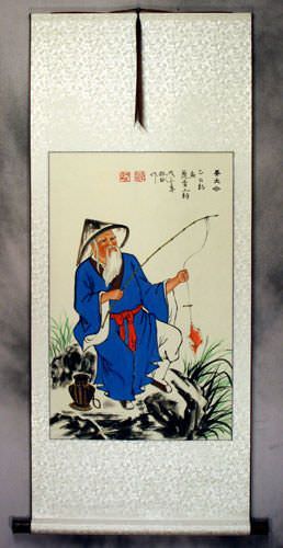 Old Man Fishing Wall Scroll