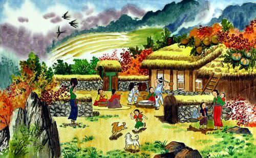 North Korean Village Painting