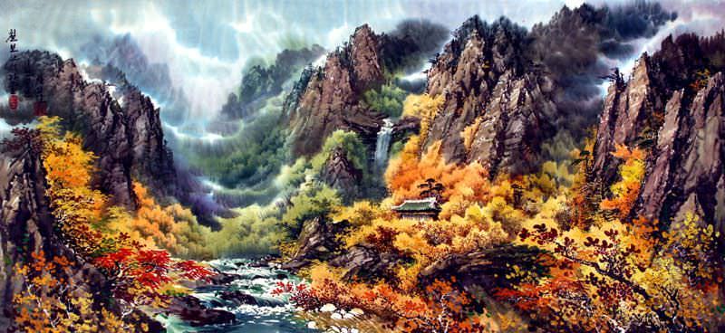 North Korean Mountain Landscape Painting
