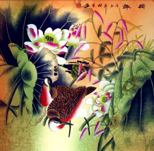 Fantasy Ducks and Lotus Painting