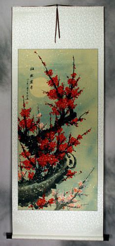 Big Deep Red Plum Blossom Wall Scroll