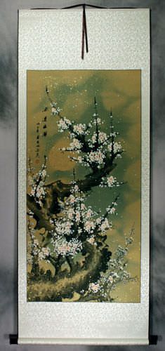 Big White Plum Blossom Wall Scroll