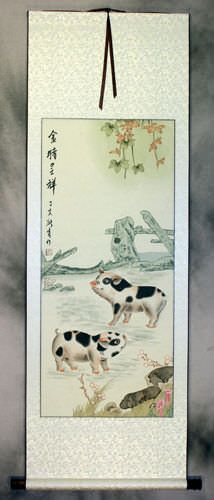 Pigs on the Farm - Wall Scroll