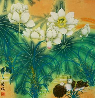 Birds & Lotus Painting