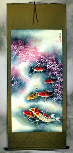 Koi Fish and Plum Blossom Wall Scroll