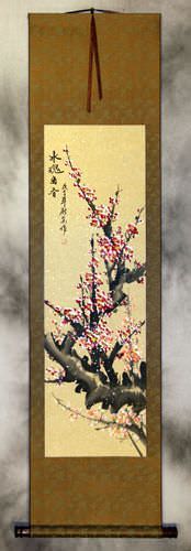 Colorful Reddish-Pink Plum Blossom Wall Scroll