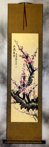 Colorful Pink Plum Blossom Wall Scroll