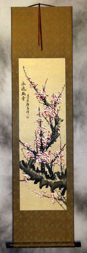 Chinese Pink Plum Blossom Wall Scroll