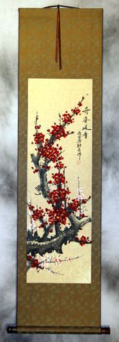 Colorful Red Plum Blossom Wall Scroll