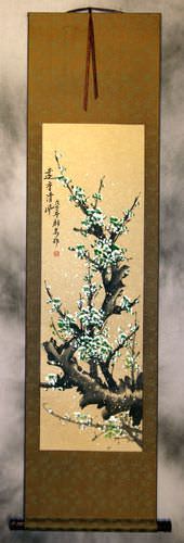 Strange Beauty Fragrant Wind - Green Plum Blossom Wall Scroll