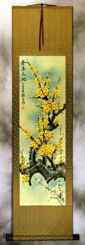 Colorful Golden-Yellow Plum Blossom Wall Scroll