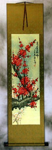 Colorful Red Plum Blossom Wall Scroll