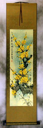 Colorful Golden-Yellow Plum Blossom Chinese Scroll