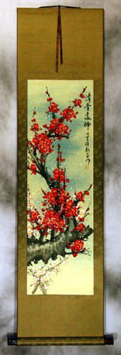 Colorful Red Plum Blossom Wall Scroll
