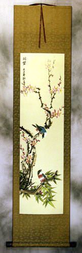 Thinking of the Future - Bird and Flower Wall Scroll