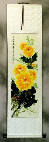 Yellow Peony Flower Wall Scroll
