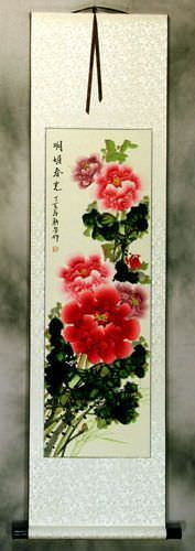 Red & Pink Peony Flower Wall Scroll