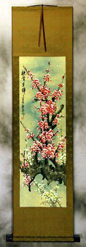 Pink and White Plum Blossom Wall Scroll