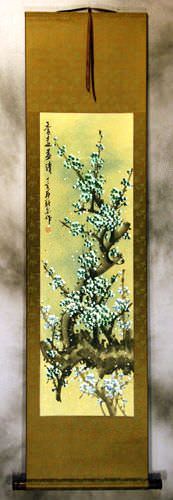 Blue Colorful Plum Blossom Wall Scroll