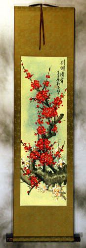 Red Colorful Plum Blossom Wall Scroll