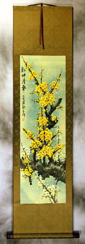 Colorful Golden-Yellow Plum Blossom Wall Scroll