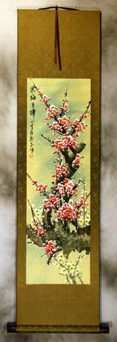 Colorful Pink Plum Blossom Wall Scroll