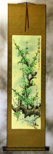 Blue-Green Plum Blossoms Wall Scroll