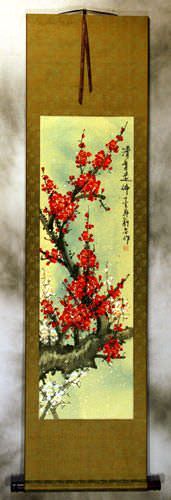 Colorful Red Plum Blossom Wall Scroll