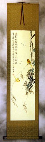 Bird and Flower Asian Scroll