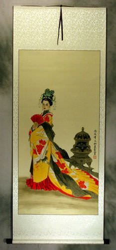Noble Lady by Incense Burner - Large Wall Scroll