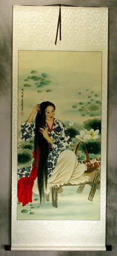 Woman Combing Hair - Large Wall Scroll