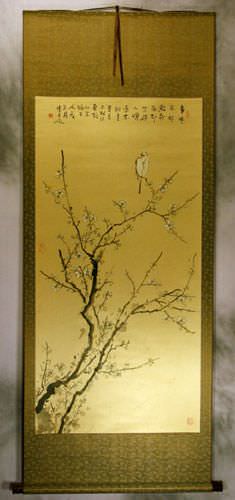 Traditional Antique-Style Bird and Plum Blossom - Large Wall Scroll