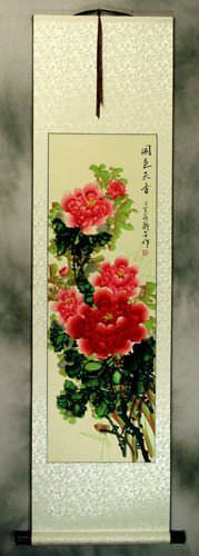 Red and Pink Peony Flower Wall Scroll