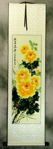 Yellow Peony Flower Wall Scroll