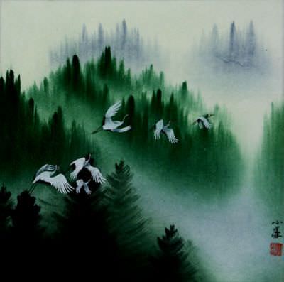 Colorful Cranes Painting