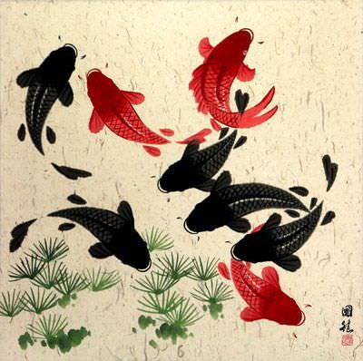 Large Koi Fish Painting on Grass-Fiber Paper