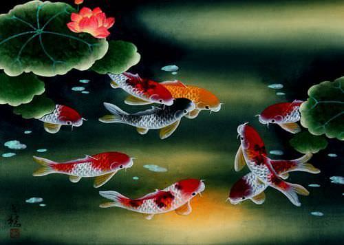 Nine Koi Fish Masterpiece Painting