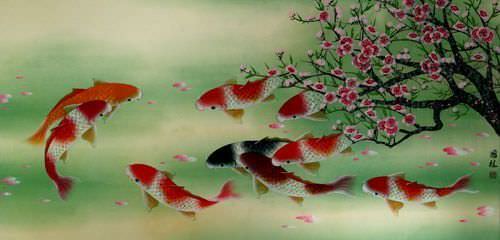 Koi Fish & Plum Blossom Asian Painting - Asian Koi Fish Paintings ...