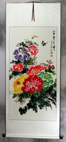 Extra-Large Colorful Peony Flower Wall Scroll