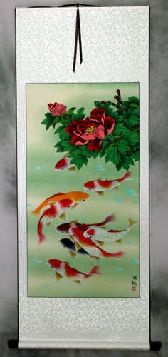 Koi Fish & Flower - Chinese Scroll